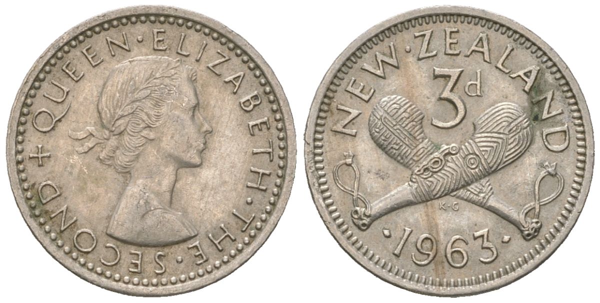 Новая Зеландия 3 пенса 1963 Елизавета II (1952-2022) KM 25.2 медно-никель aUNC 4621-168
