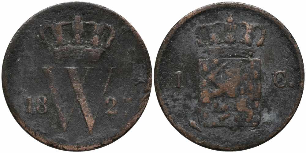 НИДЕРЛАНДЫ 1 ЦЕНТ 1827 KM 47 медь 113-123