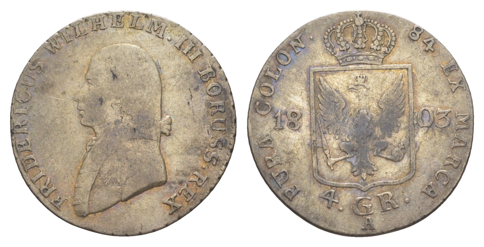 Пруссия 4 гроша 1803 A, Фридрих Вильгельм III (1797-1840) KM 370 серебро 1525-1311