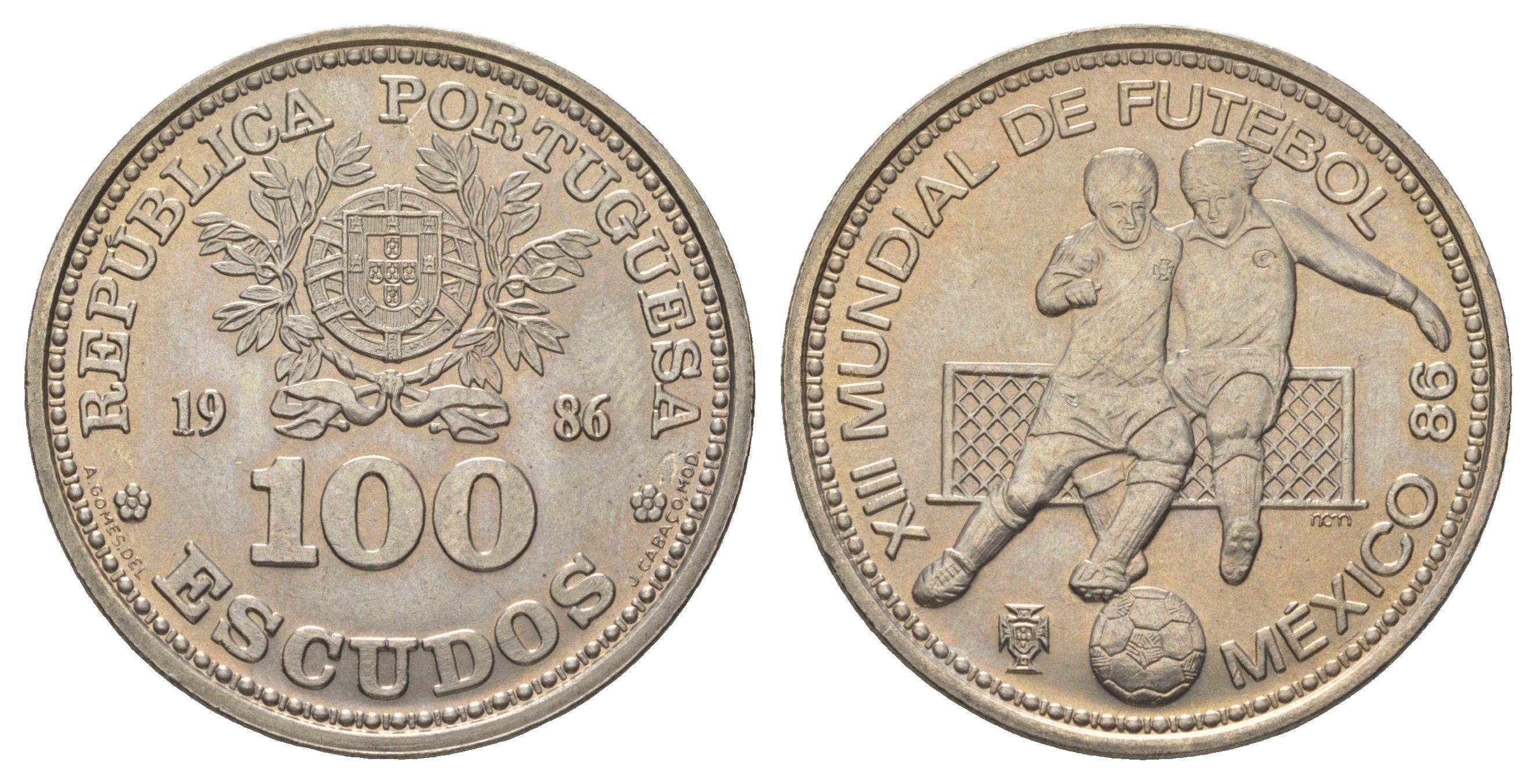 Португалия 100 эскудо 1986 Чемпионат мира по футболу 1986, Мексика KM 637 медно-никель UNC 4583-1011