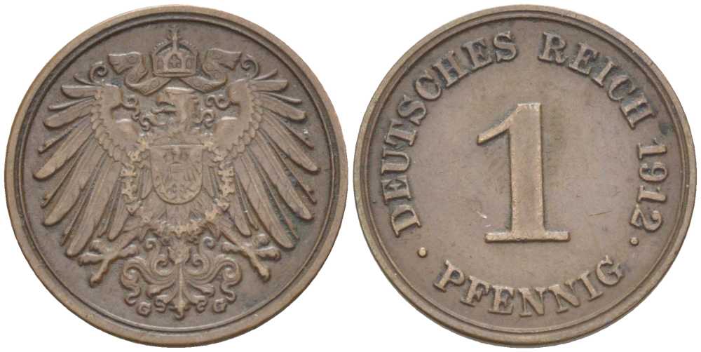 ГЕРМАНИЯ 1 ПФЕННИГ 1912 G KM 10, J. 10 медь 66-119