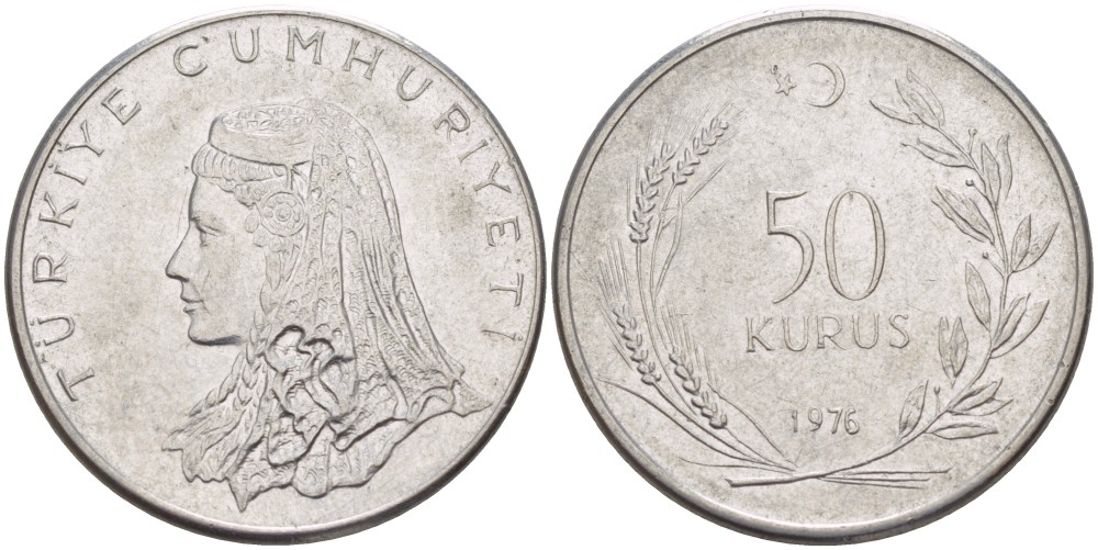 Турция 50 курушей 1976 Анатолийская невеста KM 899 нержавеющая сталь 4391-347