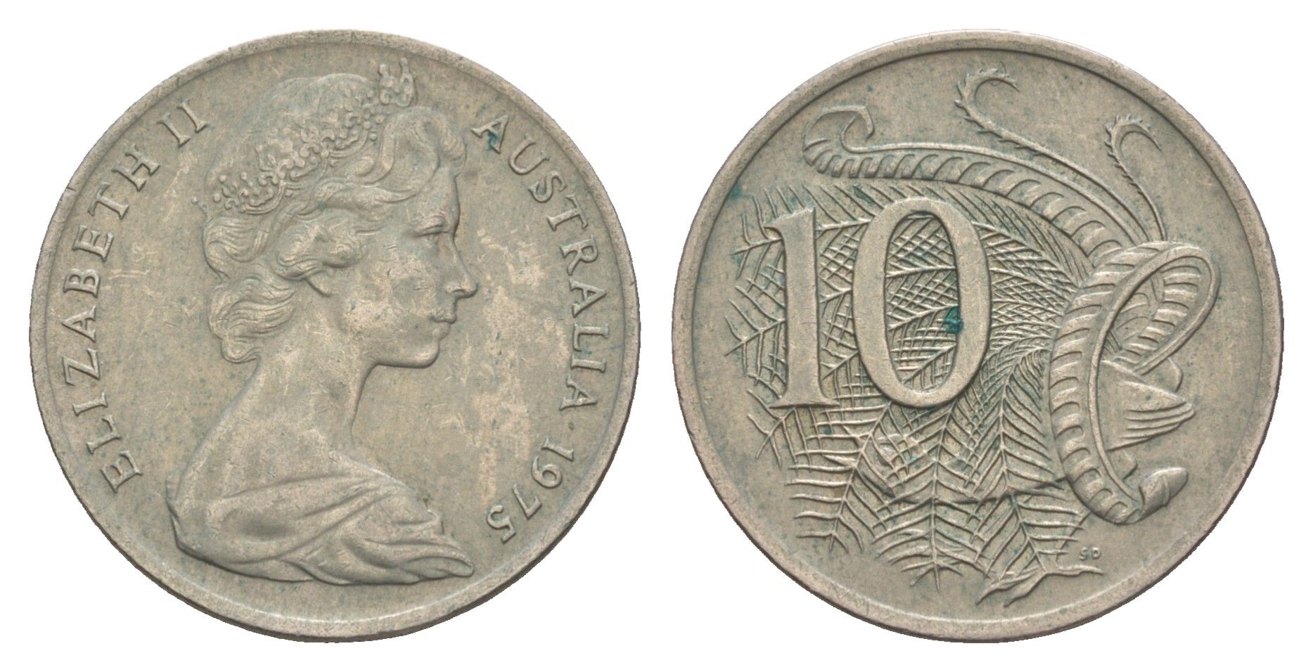 Австралия 10 центов 1975 Елизавета II (1952-2022), птица лирахвост KM 65 медно-никель 4657-142