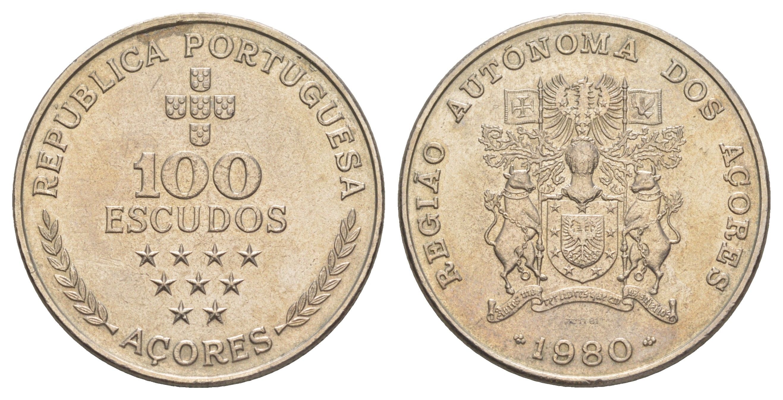 Португалия, Азорские острова 100 эскудо 1980 (1981) KM 44 медно-никель 4178-824