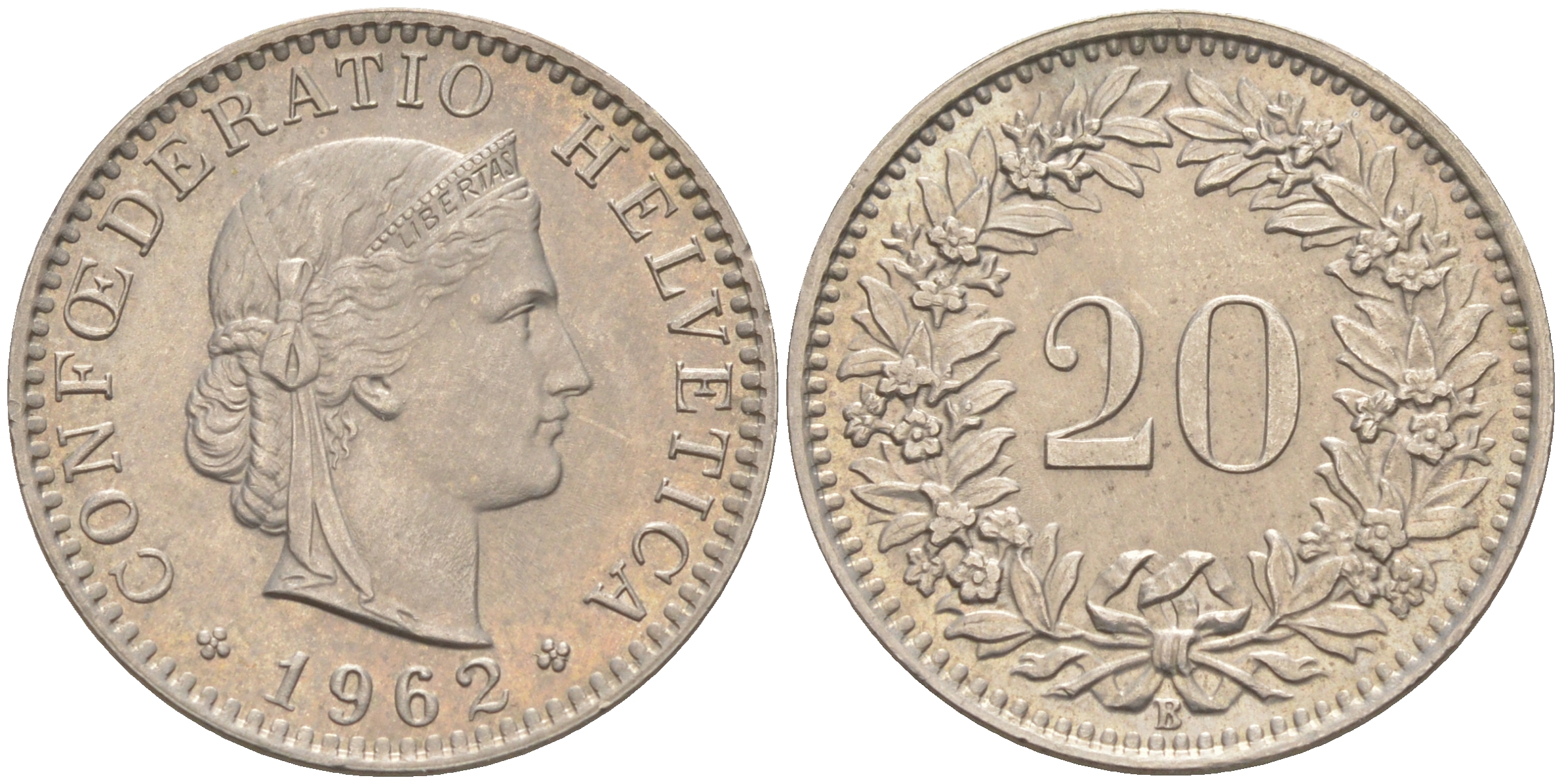 Швейцария 20 раппенов 1962 В KM 29а медно-никель 190-453