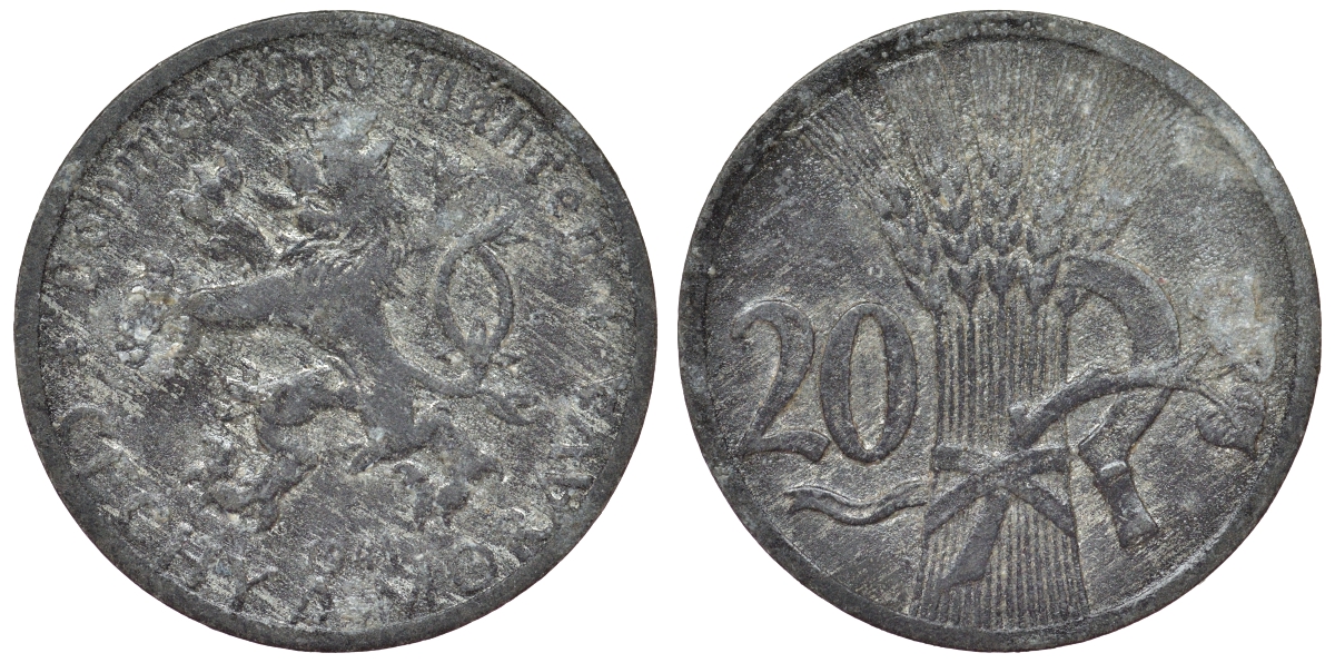 Богемия и Моравия 20 геллеров 1941 германский протекторат KM 2 цинк 4119-941