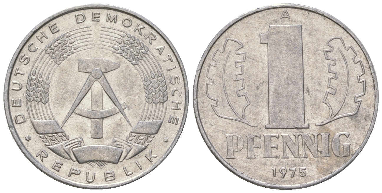 ГДР 1 пфенниг 1975 А KM 8.1 алюминий 4615-1248