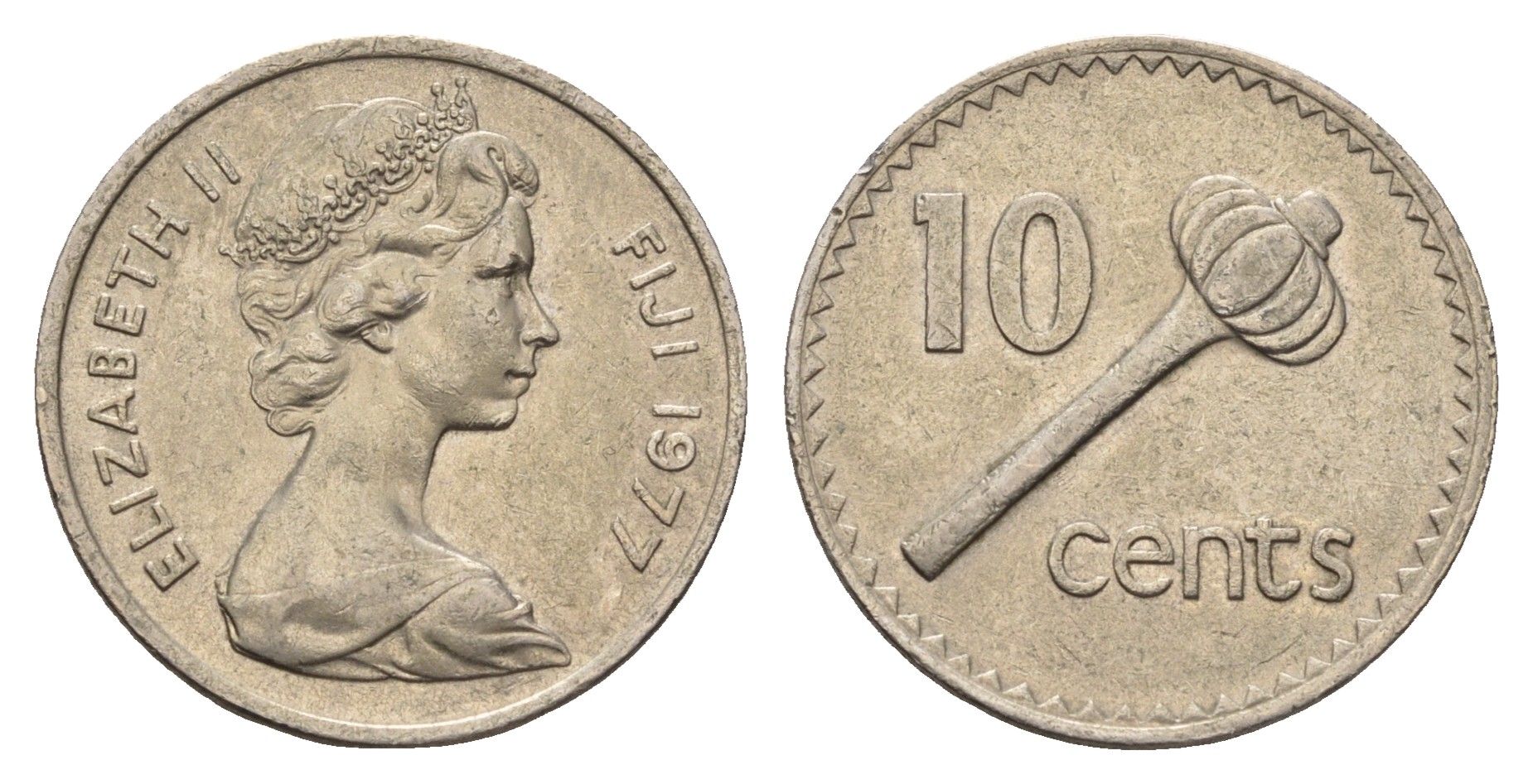 Фиджи 10 центов 1977 Елизавета II (1952-2022), булава KM 30 медно-никель aUNC 4686-945
