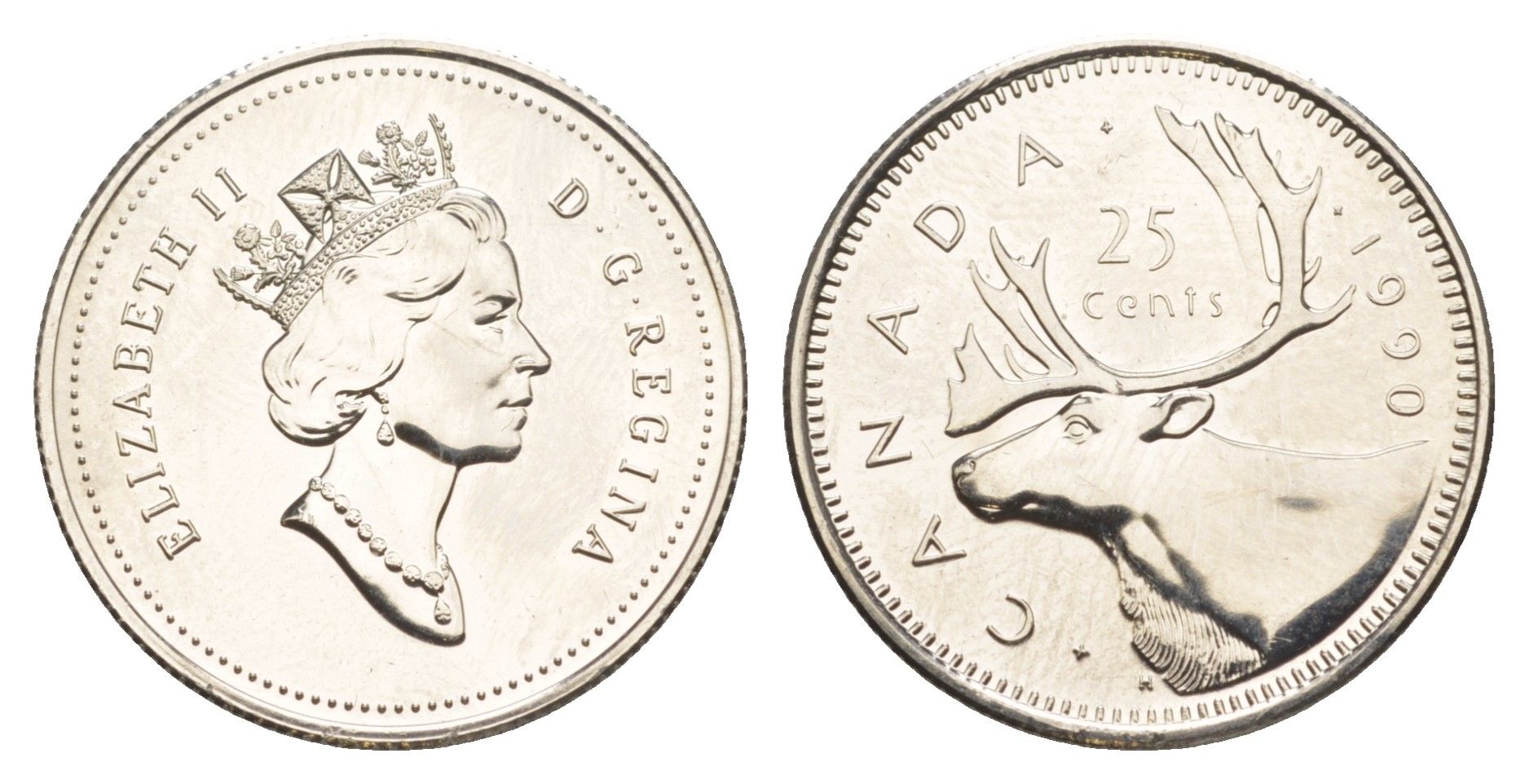 Канада 25 центов 1990 Елизавета II (1952-2022), олень KM 184 никель PROOF-LIKE (BU) 4638-537