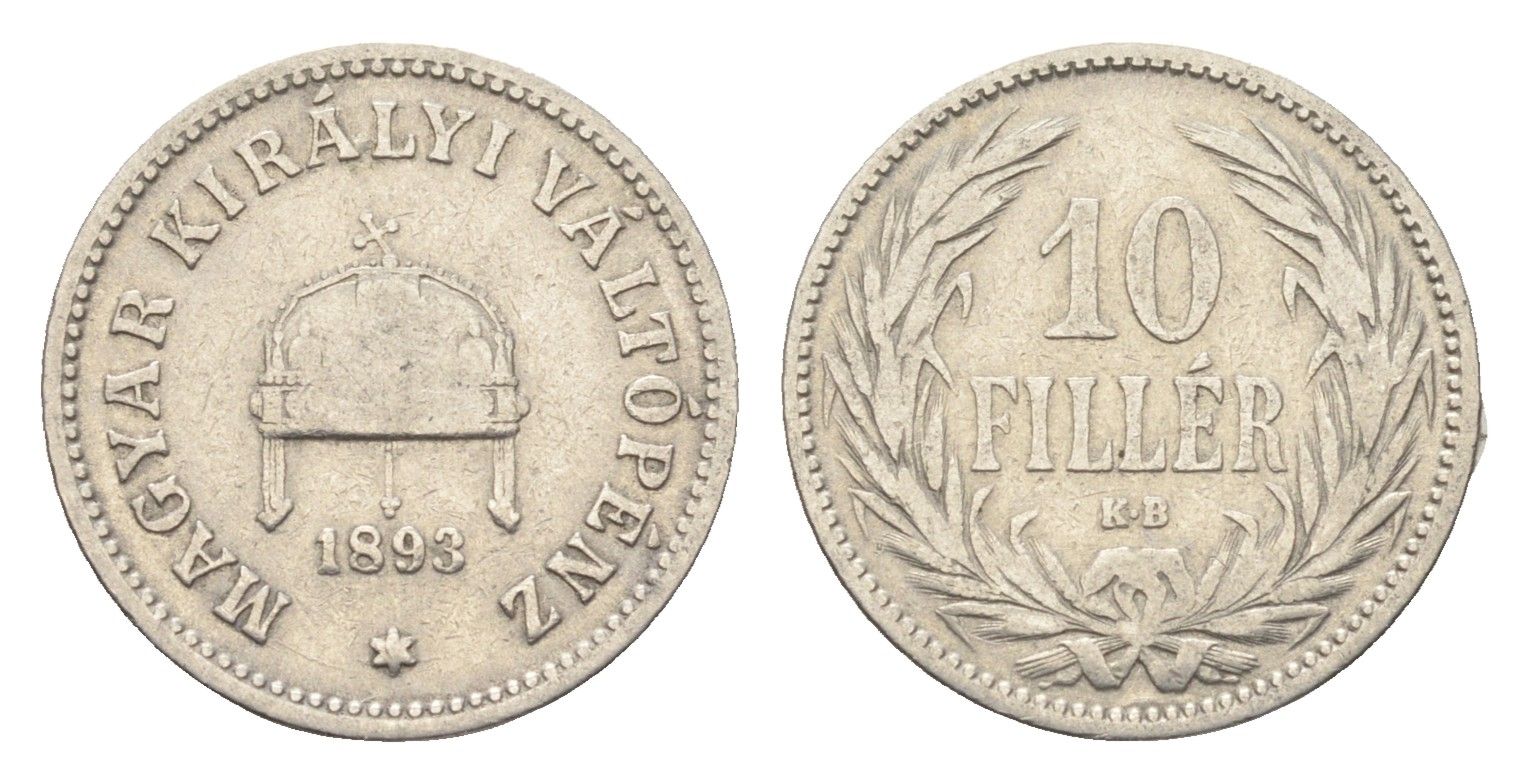 Венгрия 10 филлеров 1893 KB, Франц Иосиф I (1848-1916) KM 482 никель 4665-714