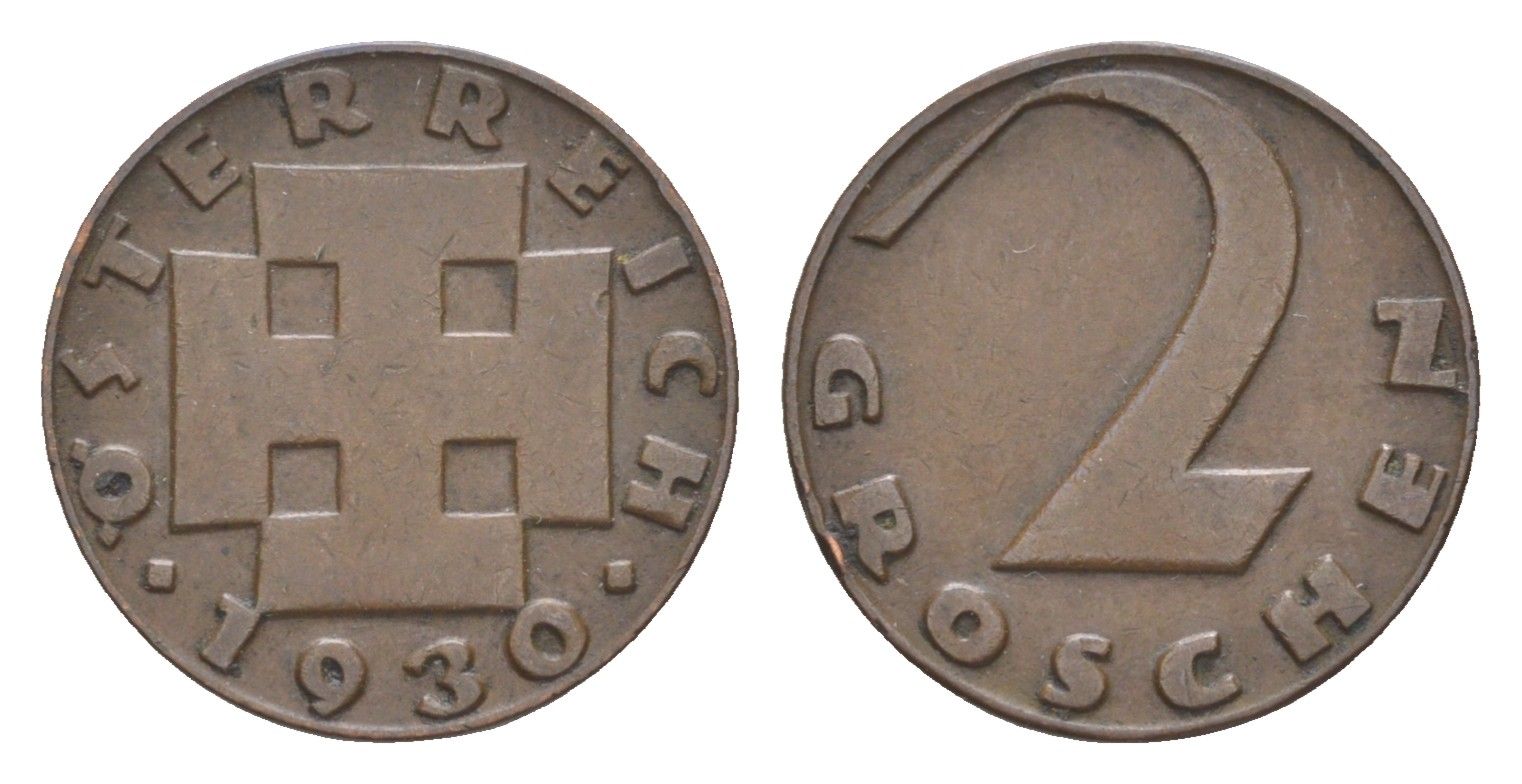 Австрия 2 гроша 1930 KM 2837 бронза 4528-411