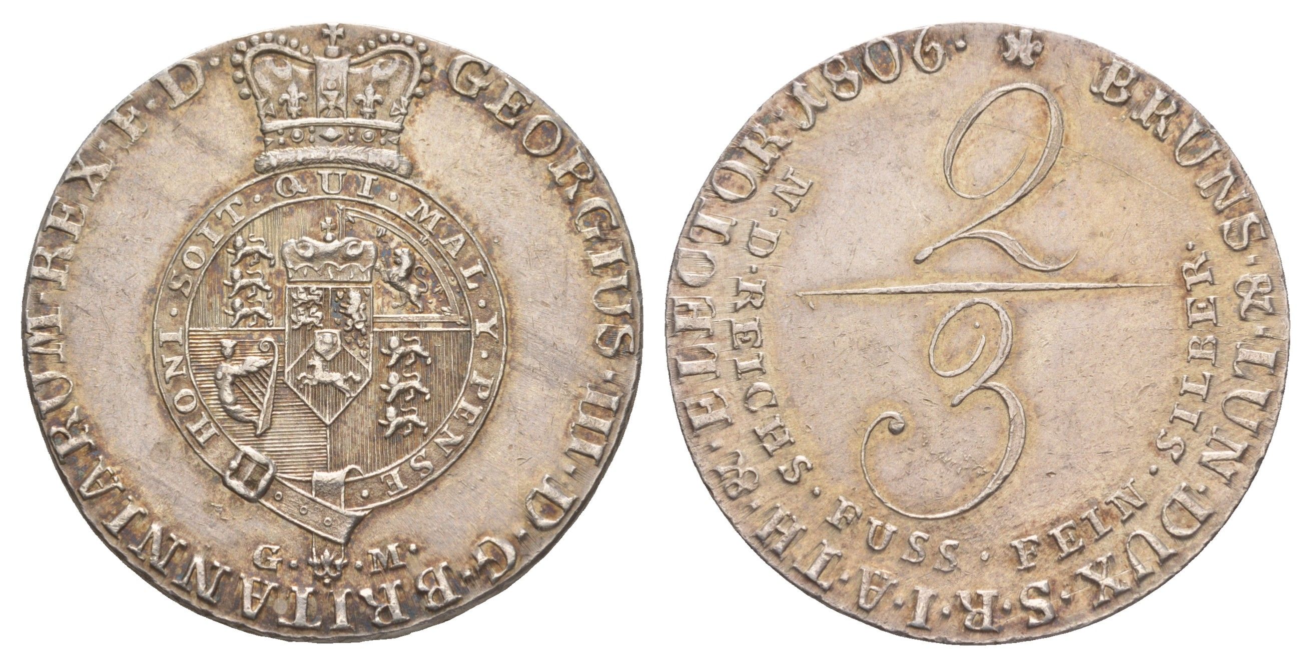 Брауншвейг-Люнебург 2/3 талера 1806 GFM, Георг III (1760-1820) KM 422, Welter 2815 серебро aUNC 00-822-84