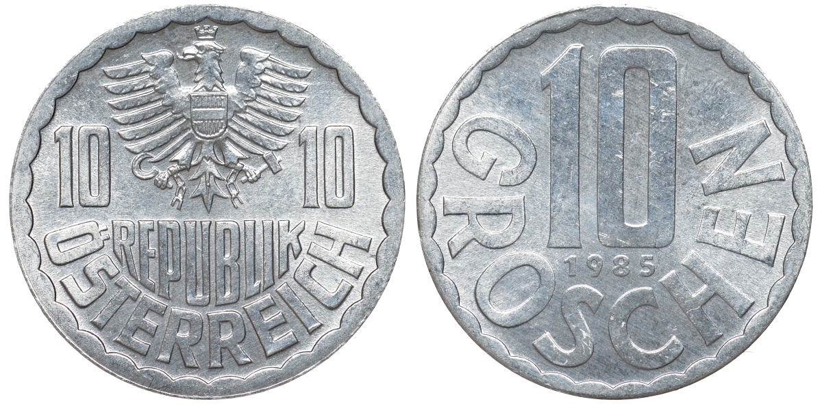 Австрия 10 грошей 1985 KM 2878 алюминий 51-725
