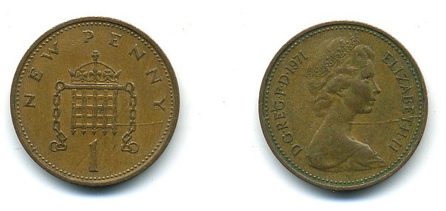 Великобритания 1 пенни 1971 Елизавета II (1952-2022) KM 915, Spink 4237 (B1) бронза 4110-734