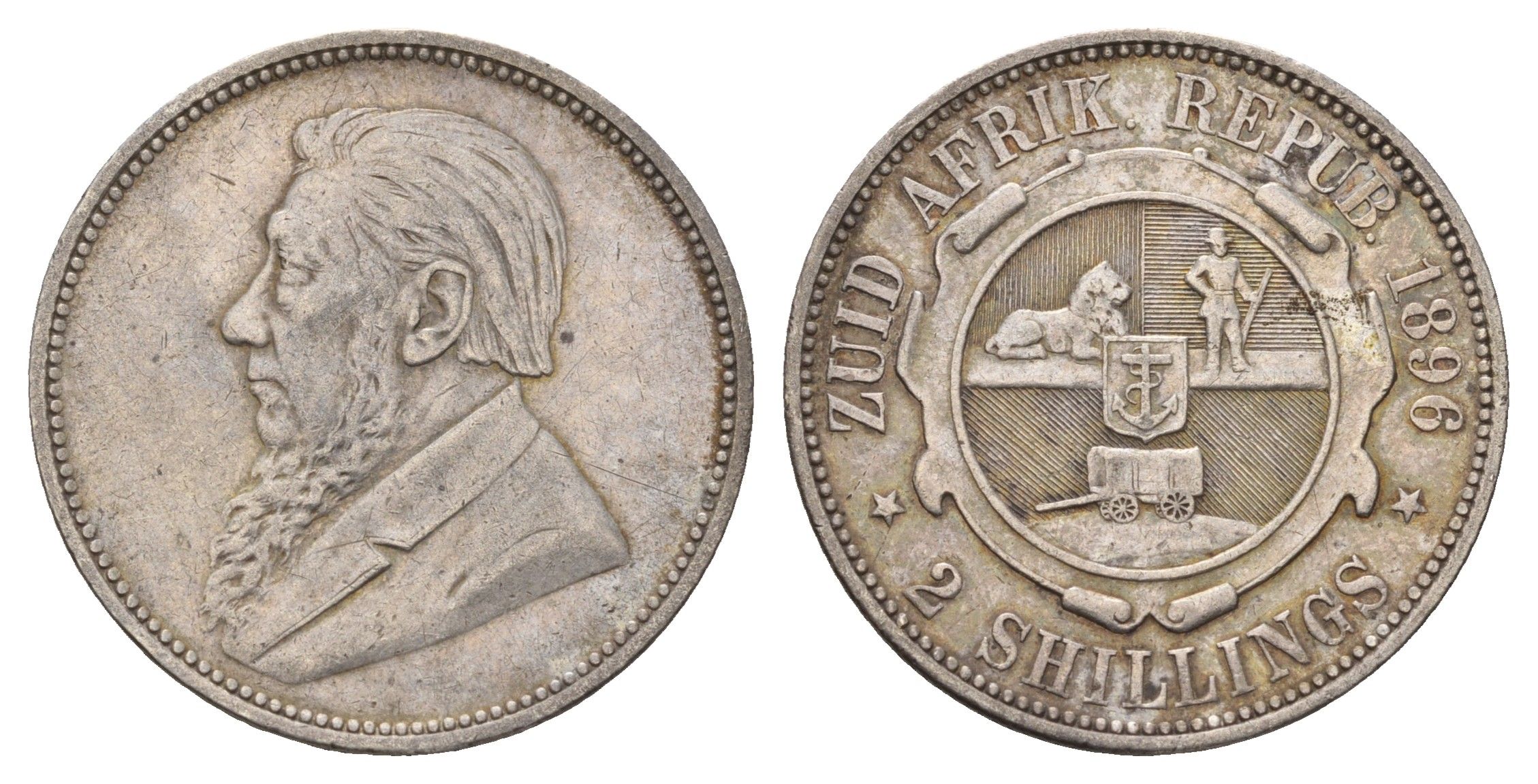 ЮАР 2 шиллинга 1896 ZAR, Трансвааль, Крюгер KM 6 серебро 1531-1424