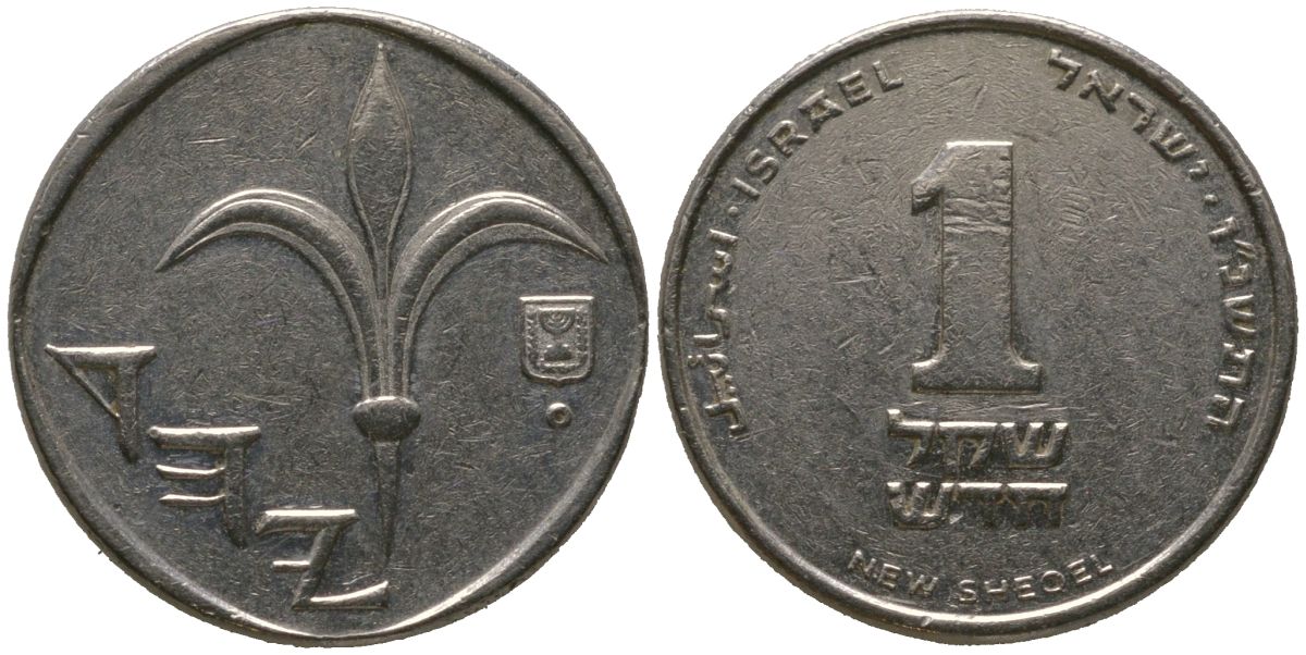 Израиль 1 новый шекель 1996 JE 5756 KM 160a сталь плакированная никелем 4573-441