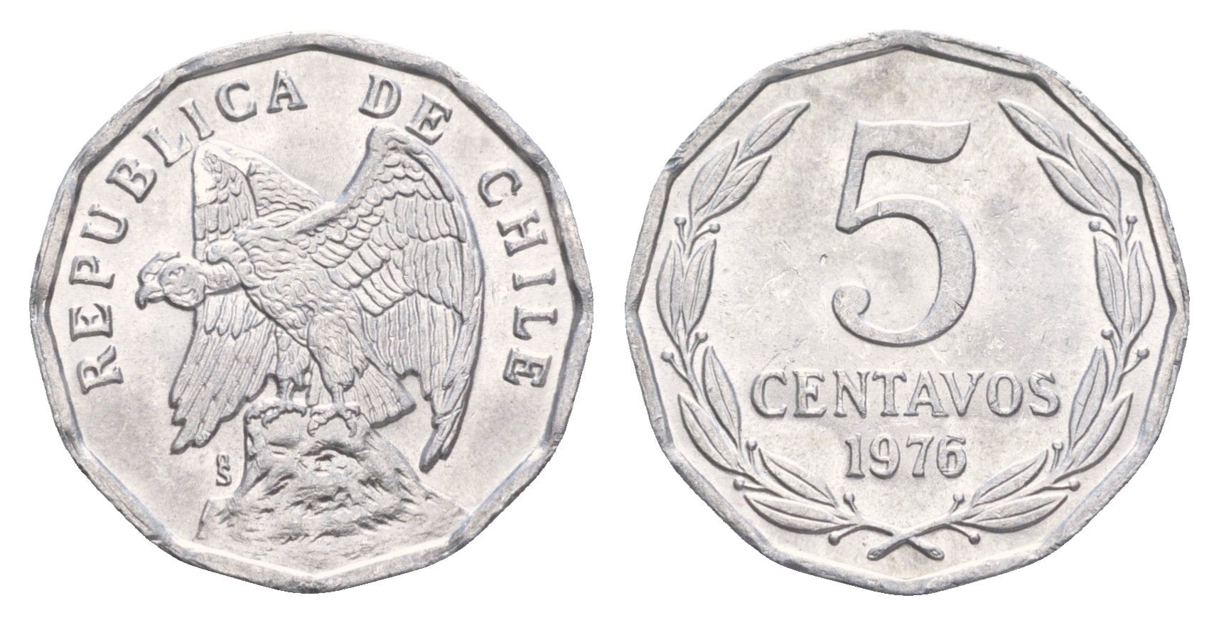 Чили 5 сентаво 1976 KM 204a алюминий UNC 4654-643