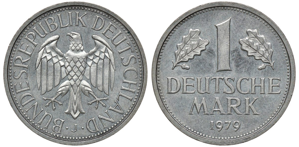 ФРГ 1 МАРКА 1979 J J 385, KM 110 медно-никель aUNC 72-914