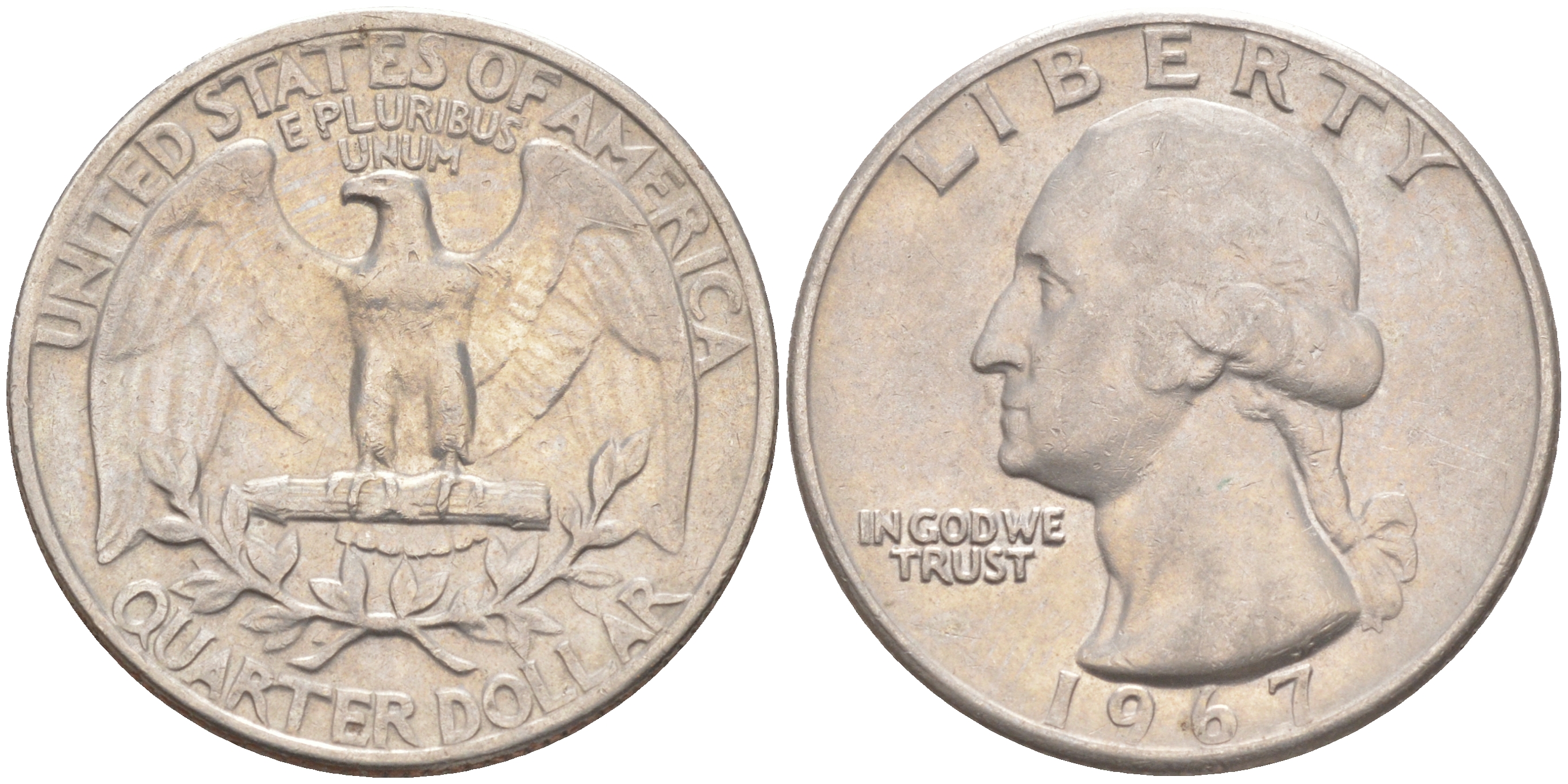 США 25 центов (квотер) 1967 Вашингтон KM 164a медь плакированная медно-никелем 83-1144