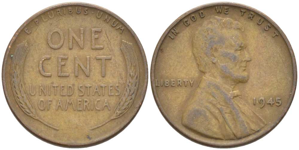 США 1 ЦЕНТ 1945 ЛИНКОЛЬН KM А132 медь цинк 3309-529
