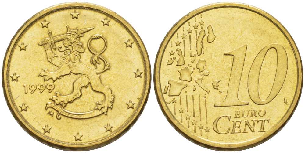 Финляндия 10 евроцентов 1999 М KM 101 латунь UNC 214-329