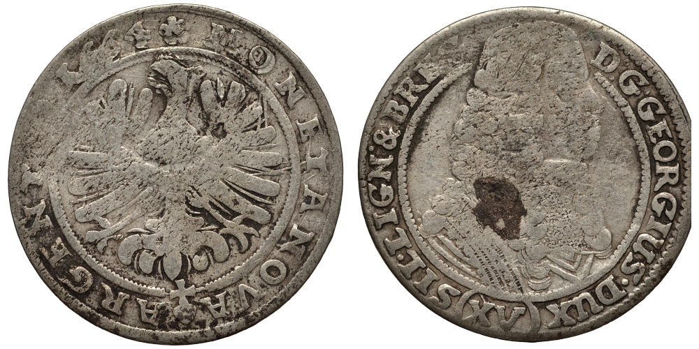 Силезия-Легница-Бжег 15 крейцеров 1664 Георг III (1639-1664) серебро 413-1323