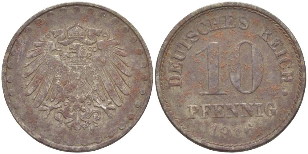 ГЕРМАНИЯ 10 ПФЕННИГОВ 1916 А KM 20, J. 298 железо 4523-313
