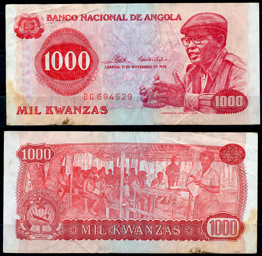 Ангола 1000 кванза 1976 Антонио Агостиньо Нето, школа Pick 113 a бумага 8621-50-2-1