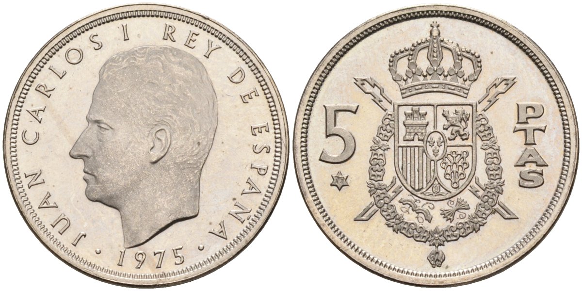 Испания 5 песет 1975 (79) Хуан Карлос I (1975-2014) KM 807 медно-никель XF-UNC 4583-1225