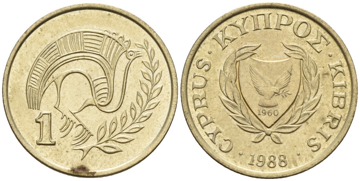 Кипр 1 цент 1988 KM 53.2 никель латунь 4174-1132