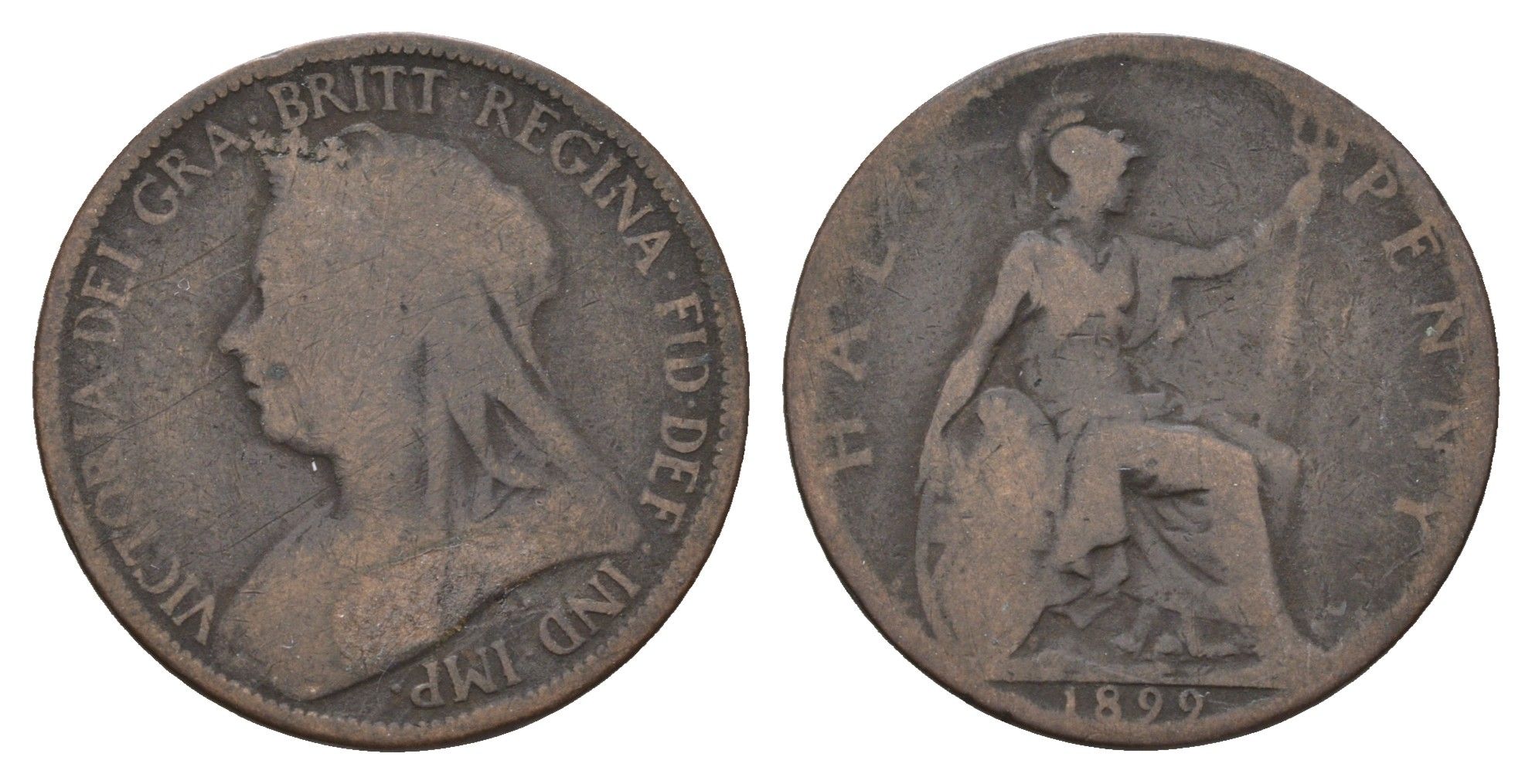 Великобритания 1/2 пенни 1899 Виктория (1837-1901) KM 789, Spink 3962 бронза 4675-532