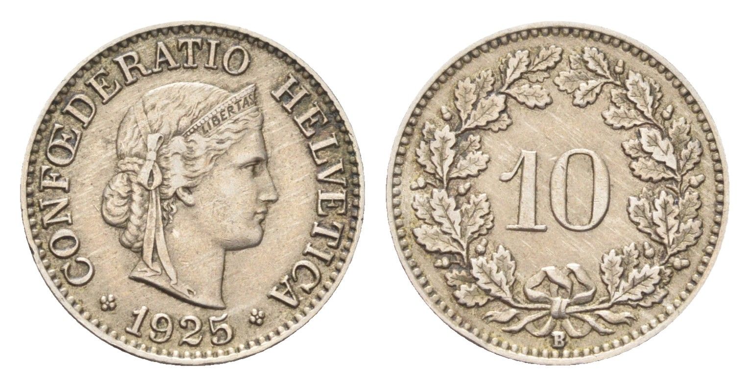 Швейцария 10 раппенов 1925 B KM 27 медно-никель 4708-139