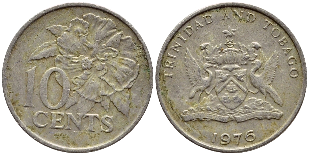 Тринидад и Тобаго 10 центов 1976 цветок гибискуса KM 31 медно-никель 4396-851