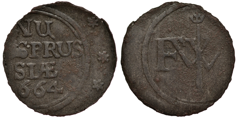 Бранденбург-Пруссия 1 шиллинг 1664 Фридрих Вильгельм (1640-1688), вес 0,67 гр. KM 330 серебро 1516-345