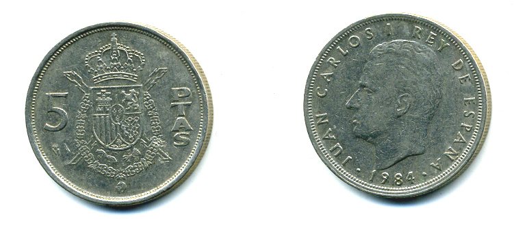 ИСПАНИЯ 5 ПЕСЕТ 1984 ХУАН КАРЛОС I (1975-) KM 823 медно-никель 59-1736