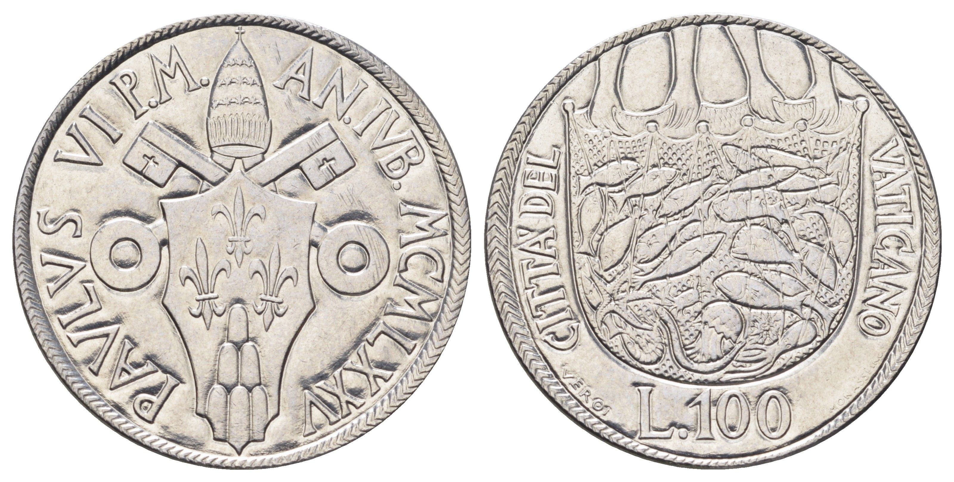 Ватикан 100 лир 1975 Священный год KM 130 нержавеющая сталь UNC 4699-632