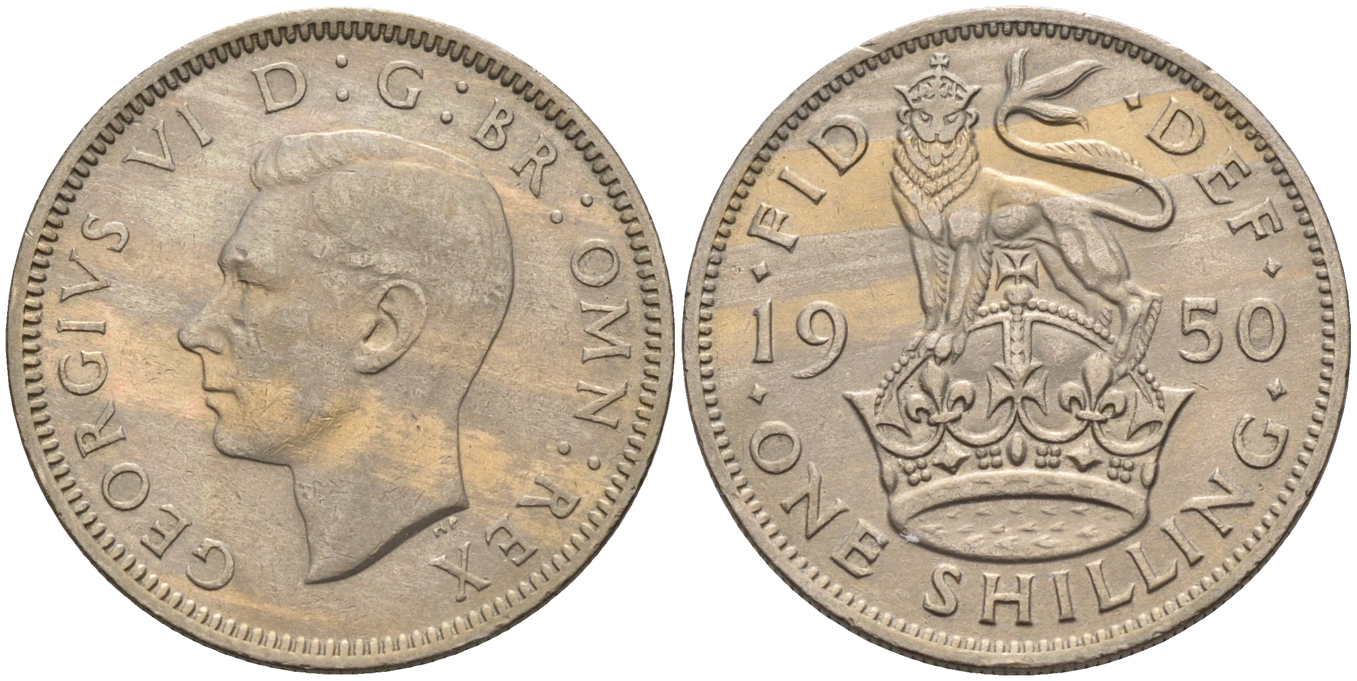 Великобритания 1 шиллинг 1950 Георг VI (1936-1952), Английский герб KM 876, Spink 4108 медно-никель 4591-654