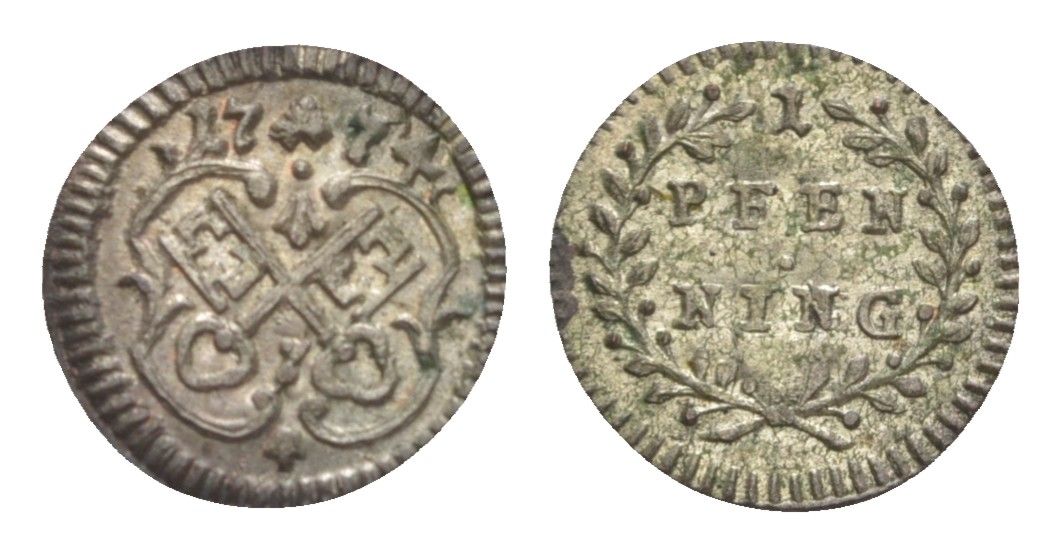 Регенсбург 1 пфенниг 1774 KM 408 серебро UNC 1529-622