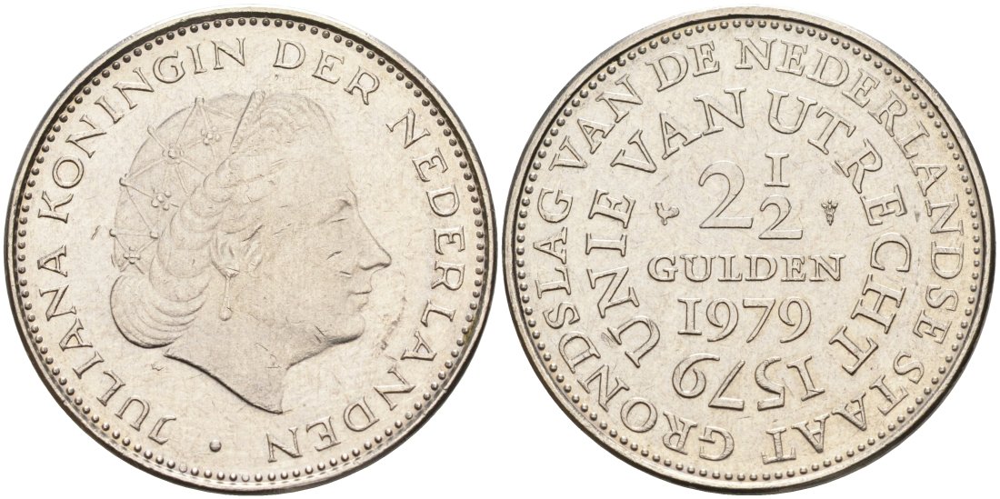 Нидерланды 2 1/2 гульдена 1979 400 лет Утрехтскому союзу, Юлиана (1949-1980) KM 197 никель 4565-715