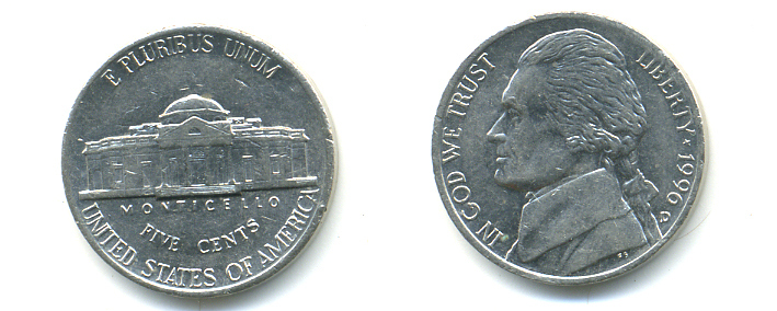 США 5 ЦЕНТОВ 1996 D, ДЖЕФФЕРСОН KM А192 медно-никель 179-755