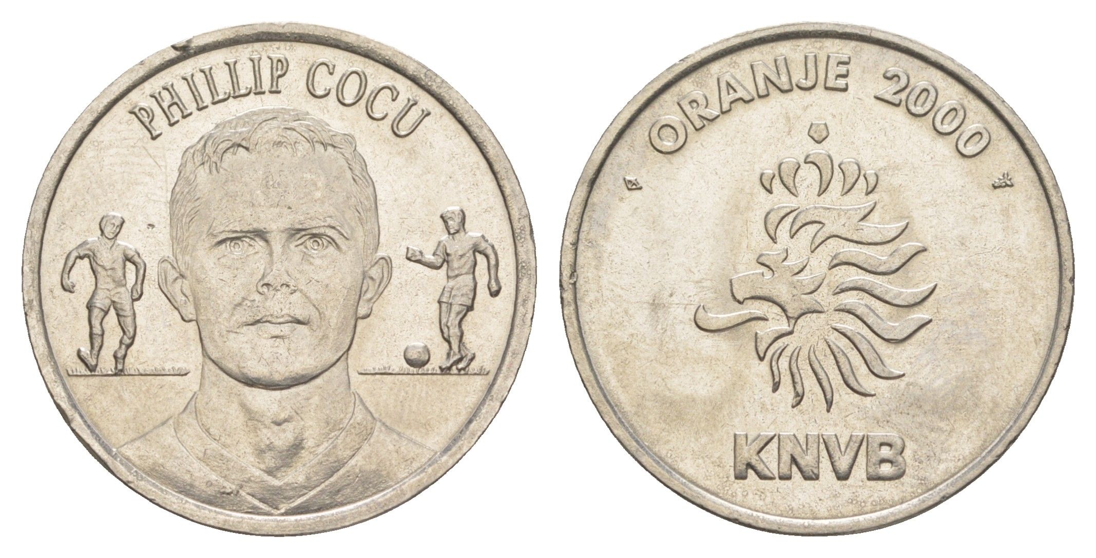 Нидерланды медаль футболисты сборной Голландии на Евро (чемпионате Европы по футболу) 2000 - Филлип Коку 2000 диаметр 27 мм, вес 8,2 гр медно-никель 4175-416