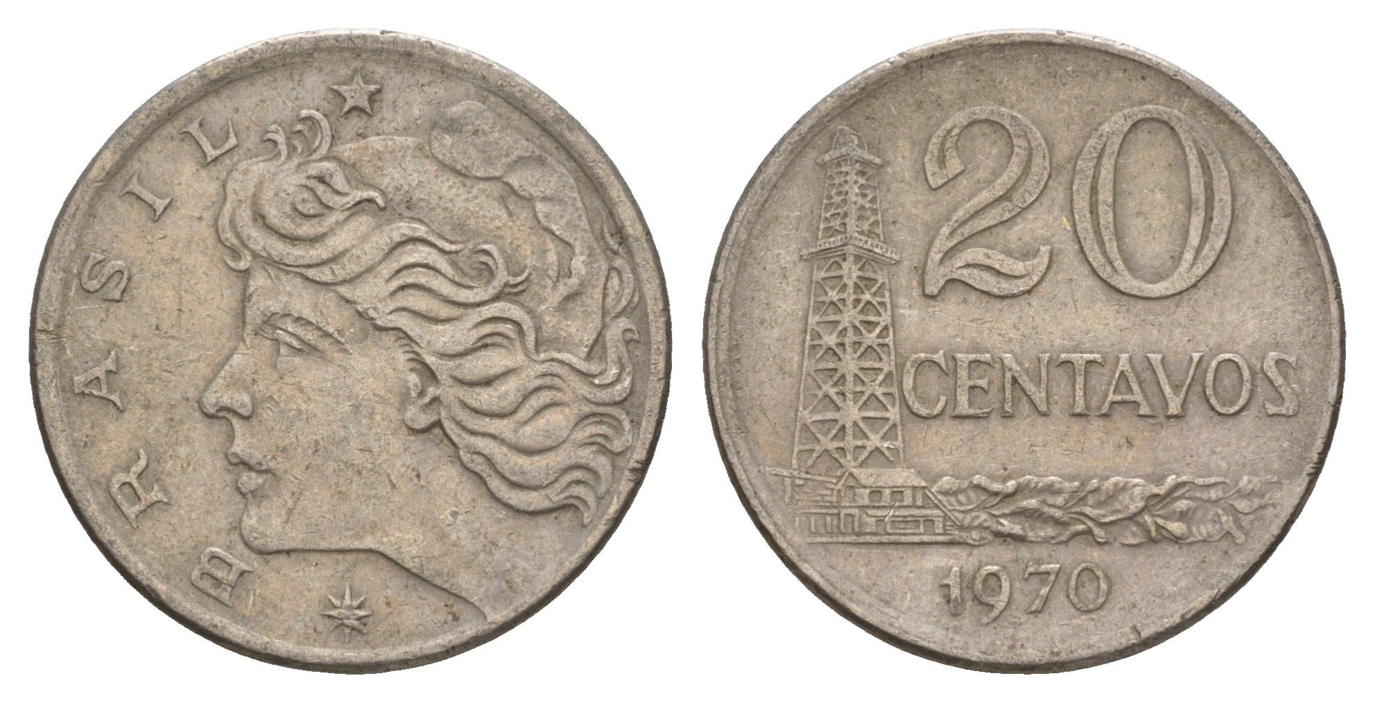 Бразилия 20 сентаво 1970 год-тип KM 579.2 медно-никель 4656-1237