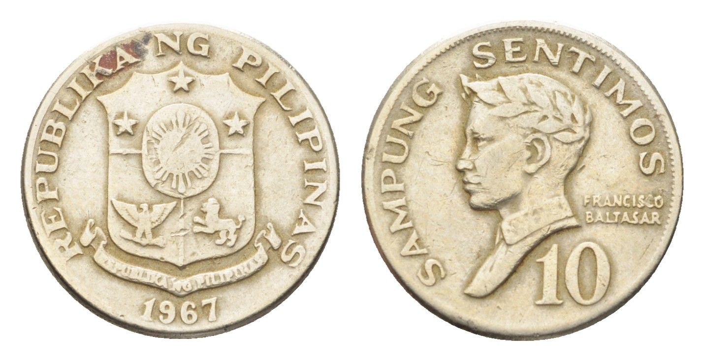 Филиппины 10 сентимо 1967 KM 198 медно-никель 4705-753