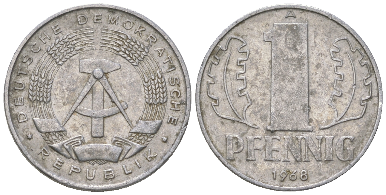 ГДР 1 пфенниг 1968 А КМ 8.1 алюминий 4615-1233