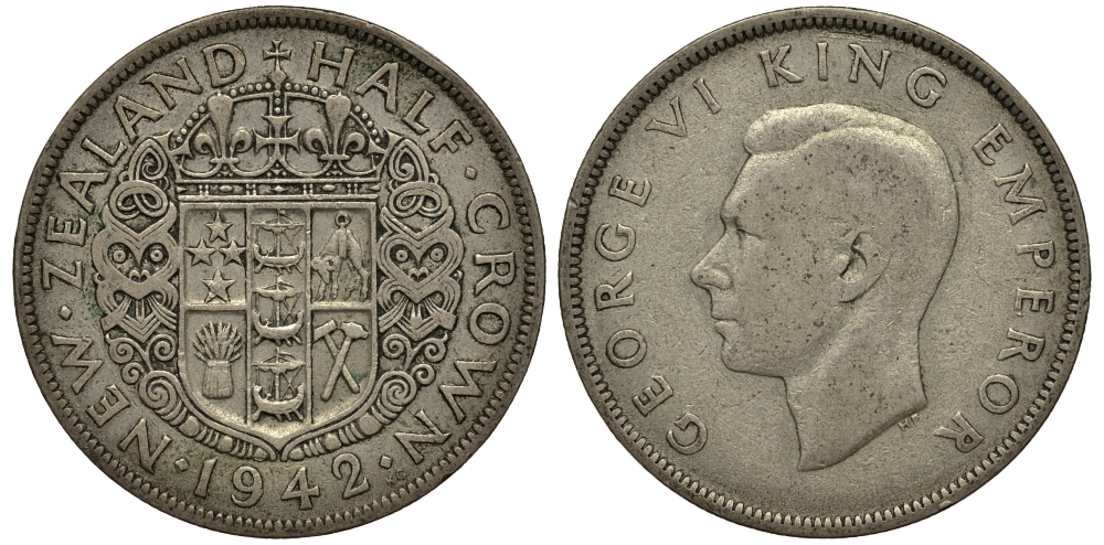 Новая Зеландия 1/2 кроны 1942 Георг VI (1936-1952) KM 11 серебро 272-1023