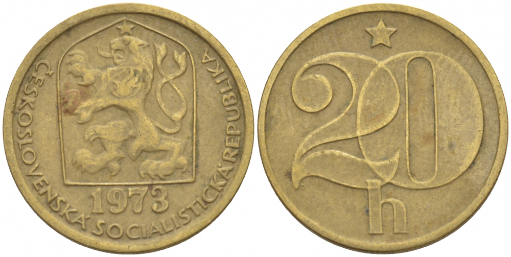Чехословакия 20 геллеров 1973 KM 74 латунь 3309-658