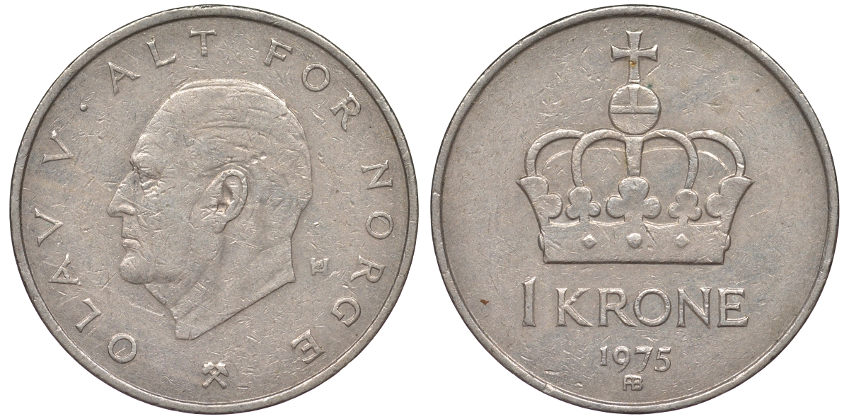 Норвегия 1 крона 1975 Улаф V (1958-1991) KM 419 медно-никель 25-2153