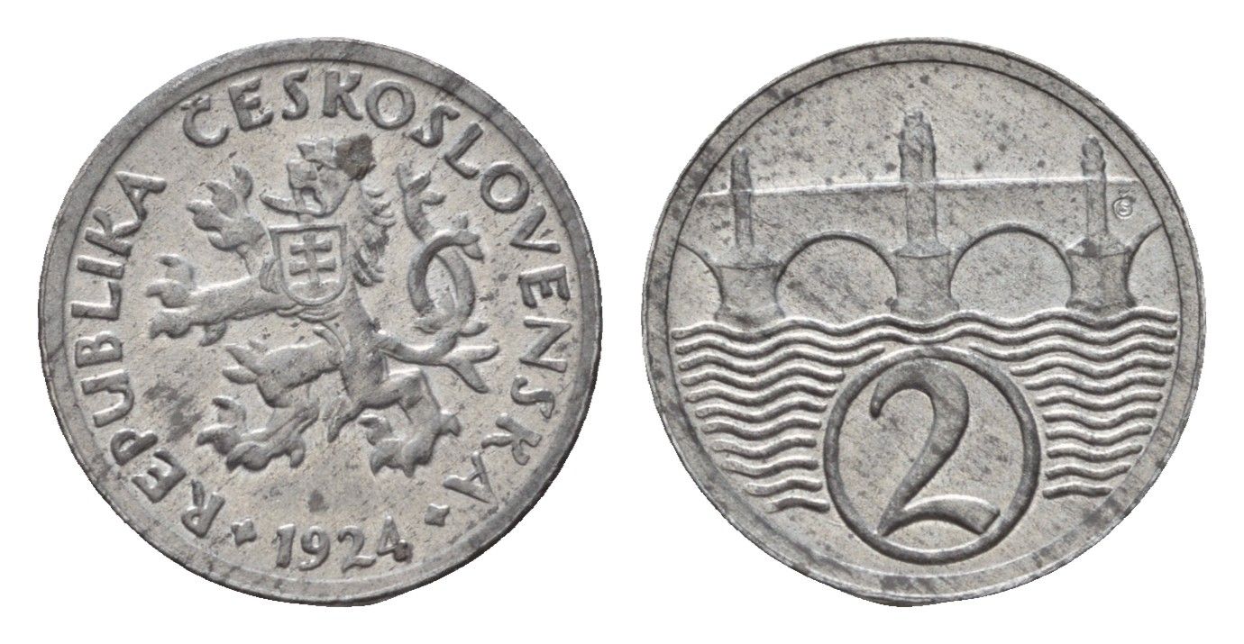 Чехословакия 2 геллера 1924 KM 5 цинк UNC 1528-823