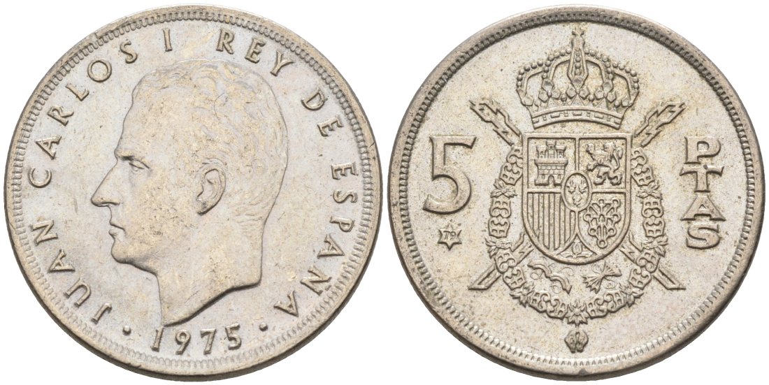 Испания 5 песет 1975 (79) Хуан Карлос I KM 809 медно-никель 4573-943