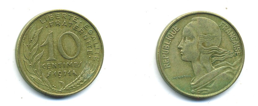 ФРАНЦИЯ 10 САНТИМОВ 1971 ТИП MARIANNE KM 929 медь алюминий никель 84-1617